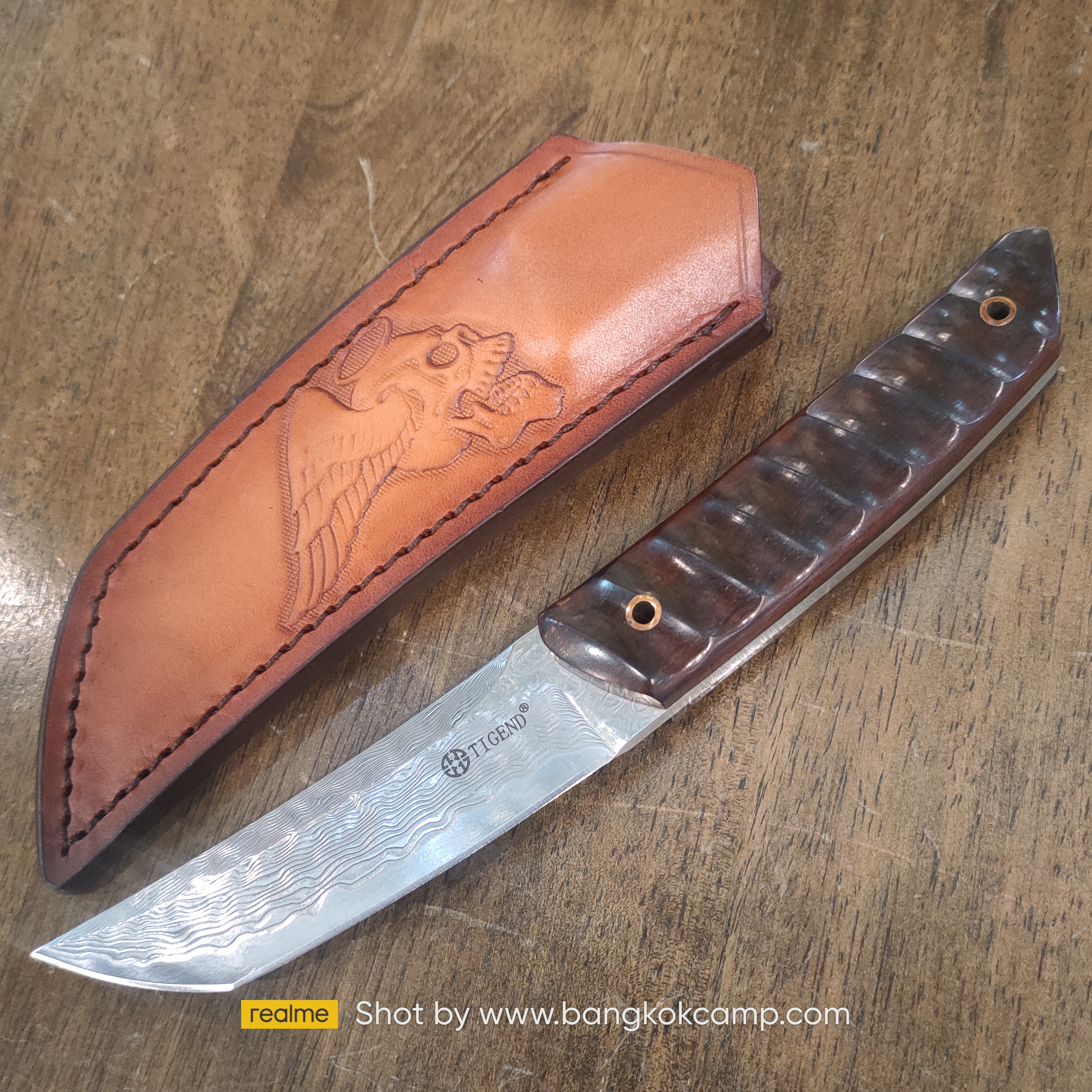 มีดดามัสกัส ด้ามไม้ พร้อมซองหนังแท้