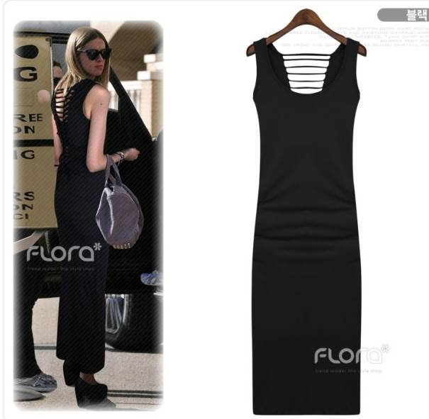 maxi dress เดรสยาวเข้ารูป สีดำ ใส่เที่ยว ใส่ทำงาน แขนกุด ผ้าคอตตอน ด้านหลังเป็นสายร้อยไขว้หลัง เซ็กซี่ เหมาะสำหรับสาวเท่ห์ ใส่ออกงานได้ค่ะ Asia Street Fashion