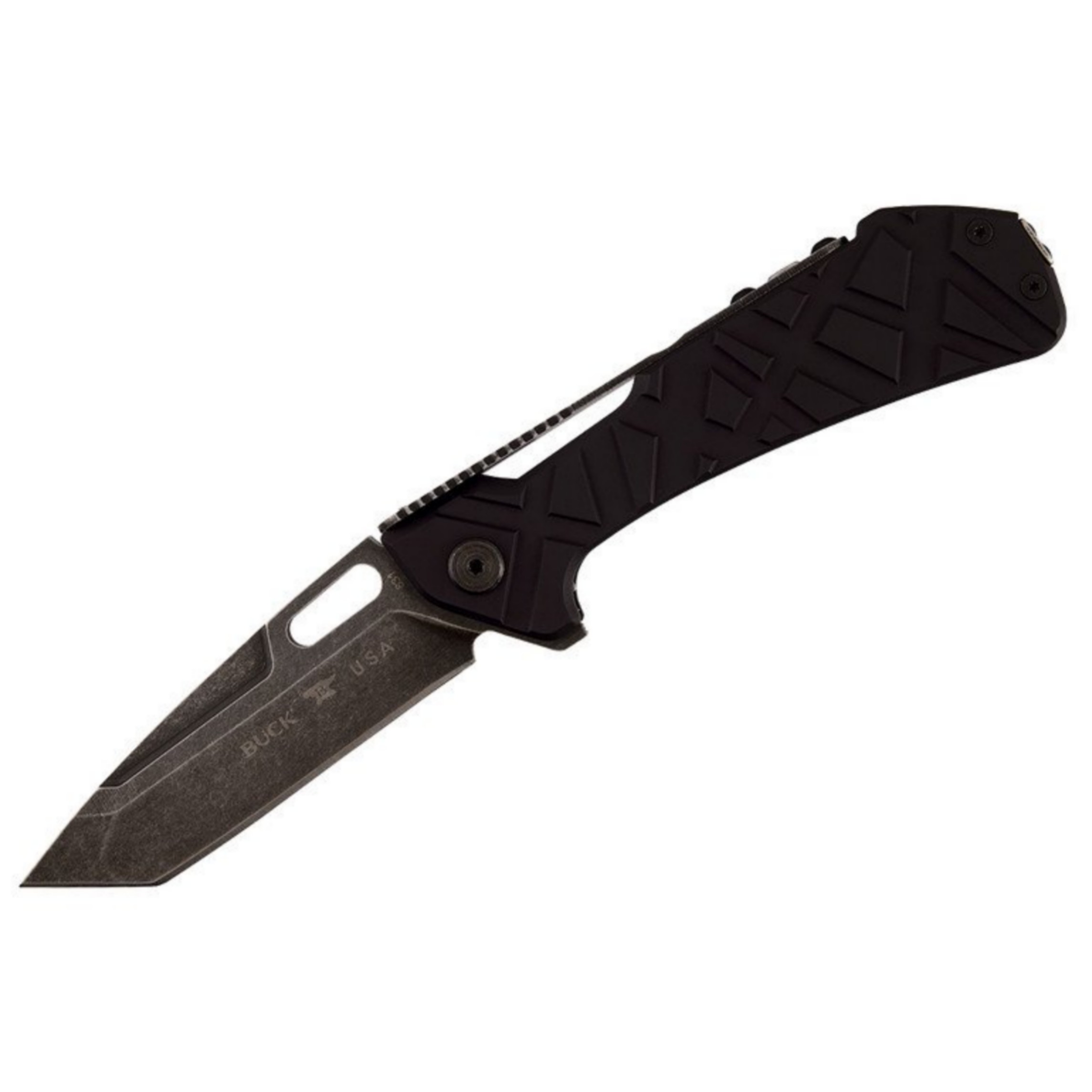 มีดพับ Buck 831 BKS Marksman Flipper 3.5" Black Stonewashed Tanto Blade, Black Aluminum Handles - 10569