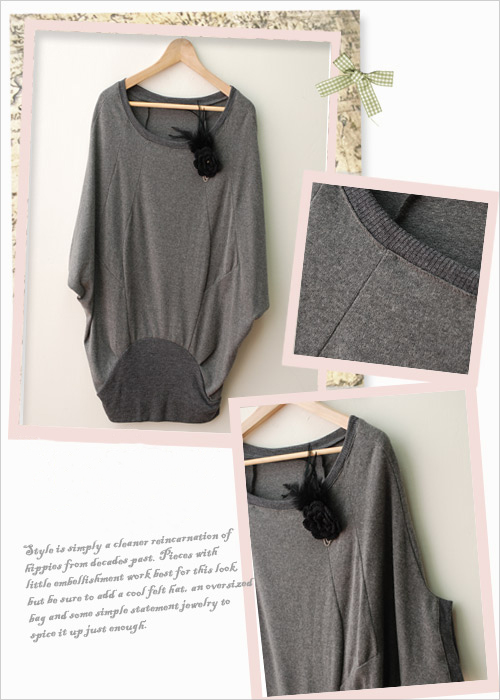 fashion เสื้อแฟชั่นใส่เที่ยว ใส่ทำงาน แขนค้างคาว คอกลม สีเทา ใส่สบาย ชิวๆ