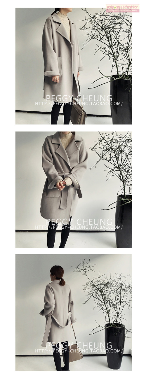 OverCoat เสื้อโค้ทกันหนาว ทรงโคล่งสีเทา ผ้าวูลผสม บุซับในกันลม พร้อมส่ง same pic