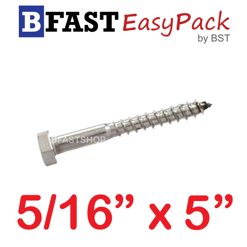 สกรูเกลียวปล่อยขันไม้สแตนเลส 5/16" x 5" ( 1 ตัว/ถุง)