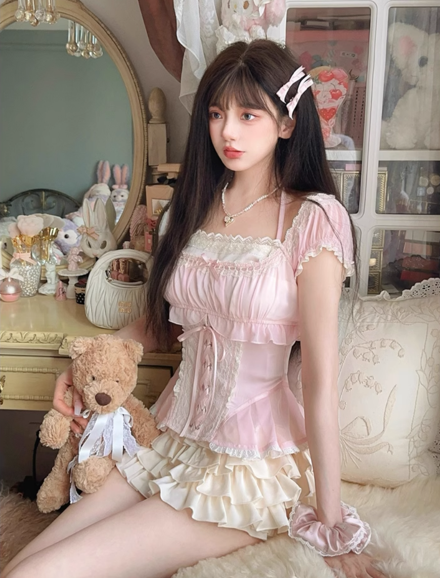 Bobon21 : พรีออเดอร์ กางเกงขาสั้นแต่งระบาย แบรนด์แท้