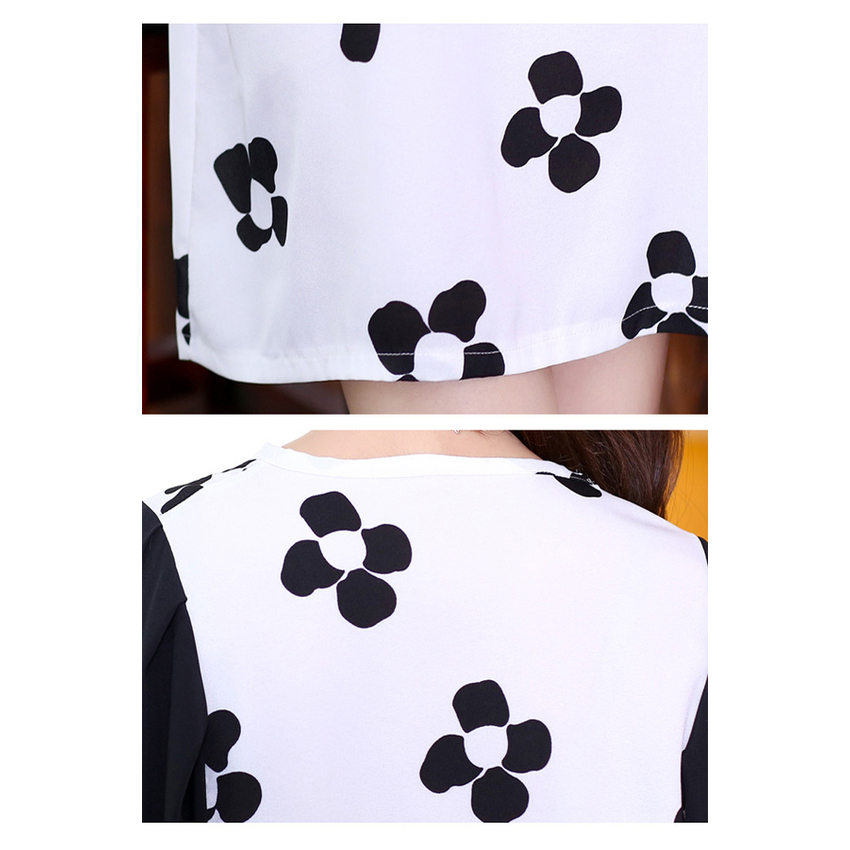 Chowy ชุดมินิเดรสไซส์ใหญ่ ลายดอกไม้สีดำ รุ่น FF0089 - สีขาว