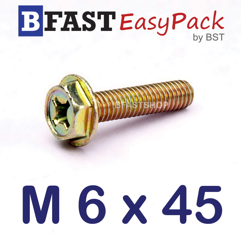 สกรูหัวเหลี่ยมติดแหวน HW+ M6 x 45 (5 ตัว/ถุง)