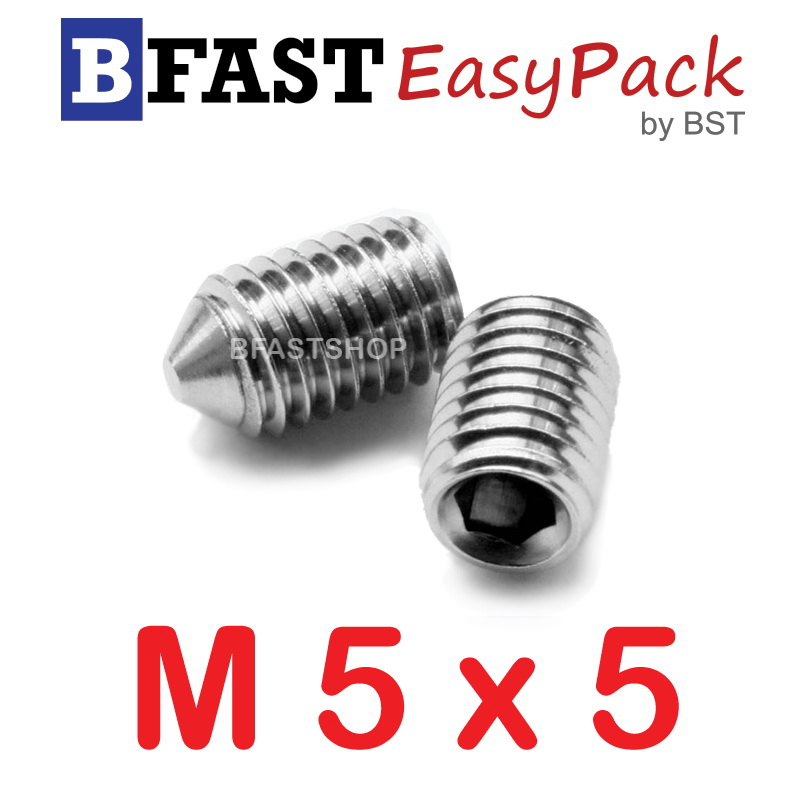 สกรูตัวหนอนปลายแหลมสแตนเลส SUS M5 x 5 (2 ตัว/ถุง)