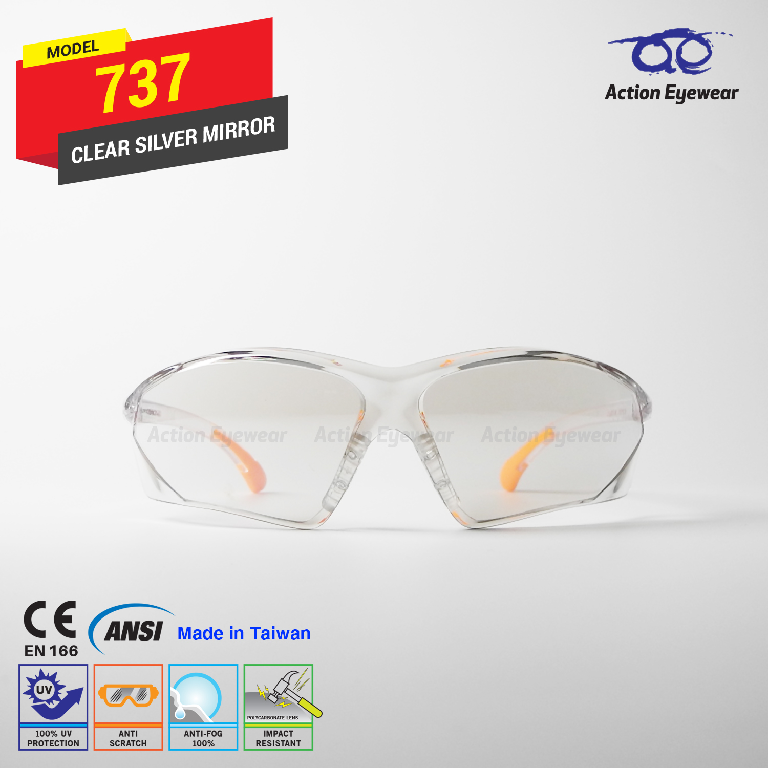 แว่นตานิรภัย รุ่น 737 (กันฝ้า 100%) เลนส์ใสปรอท