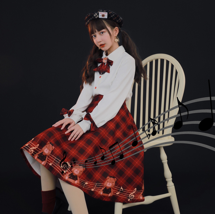 SNBL Girl : เสื้อเชิ๊ตฤดูหนาวแฟชั่นสไตล์ญี่ปุ่น แขนยาวแต่งโบว์สีแดงลายสก็อตตามแบบ แบรนด์แท้