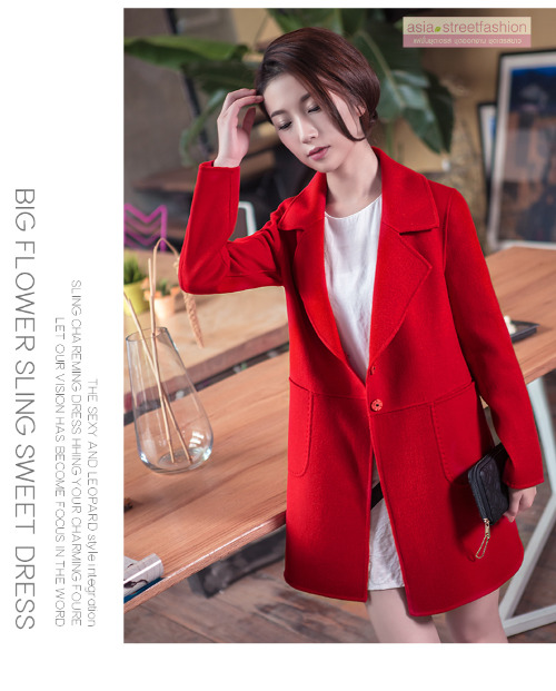 เสื้อโค้ท สไตล์เกาหลี ทรงคลาสสิค ใส่ง่ายเข้ากับทุกชุด กันหนาวได้ดี พร้อมส่ง สีแดง