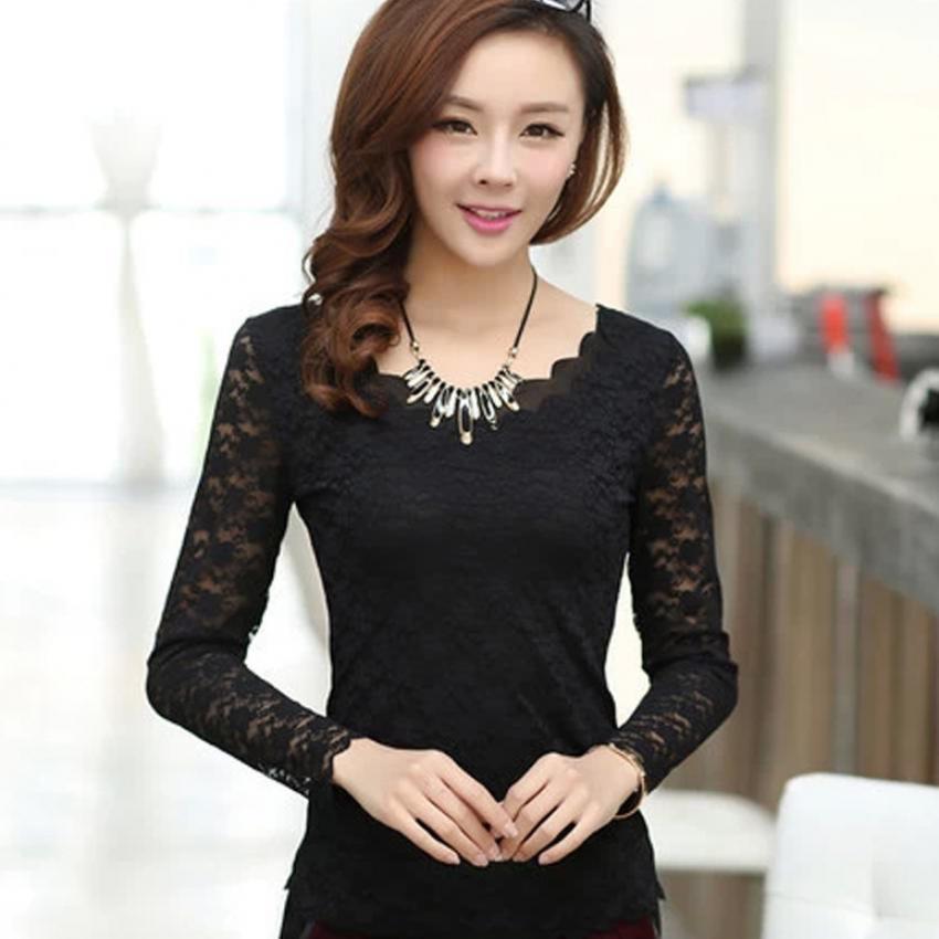 KK เสื้อแขนยาวแฟชั่น เสื้อลูกไม้ (สีดำ) รุ่น A105