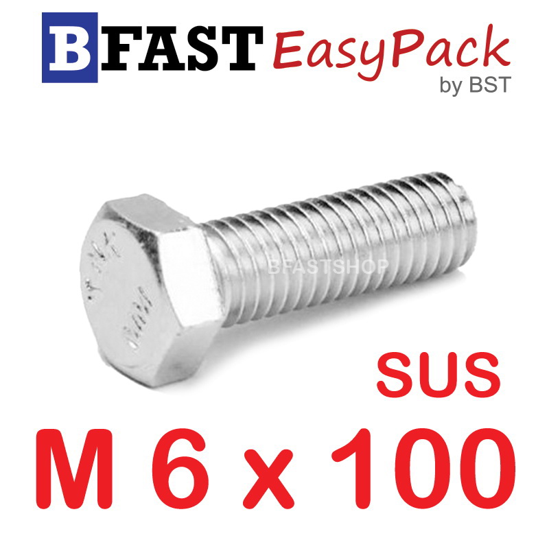 สกรูหัวเหลี่ยมสแตนเลส M6 x 100 (3 ตัว)