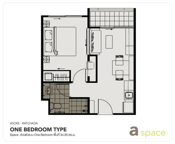 ขายคอนโด A SPACE ASOKE-RATCHADA ( เอ สเปซ อโศก-รัชดา ) อาคาร D ชั้น 8 แบบ 1 ห้องนอน 1 น้ำ พื้นที่ 35 ตรม. ราคา 2.35 ล้าน