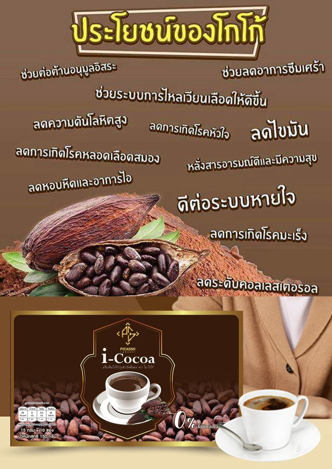 i-cocoa โกโก้ เสริมสร้างหัวใจให้แข็งแรง 10 ซอง 15กรัม/ซอง