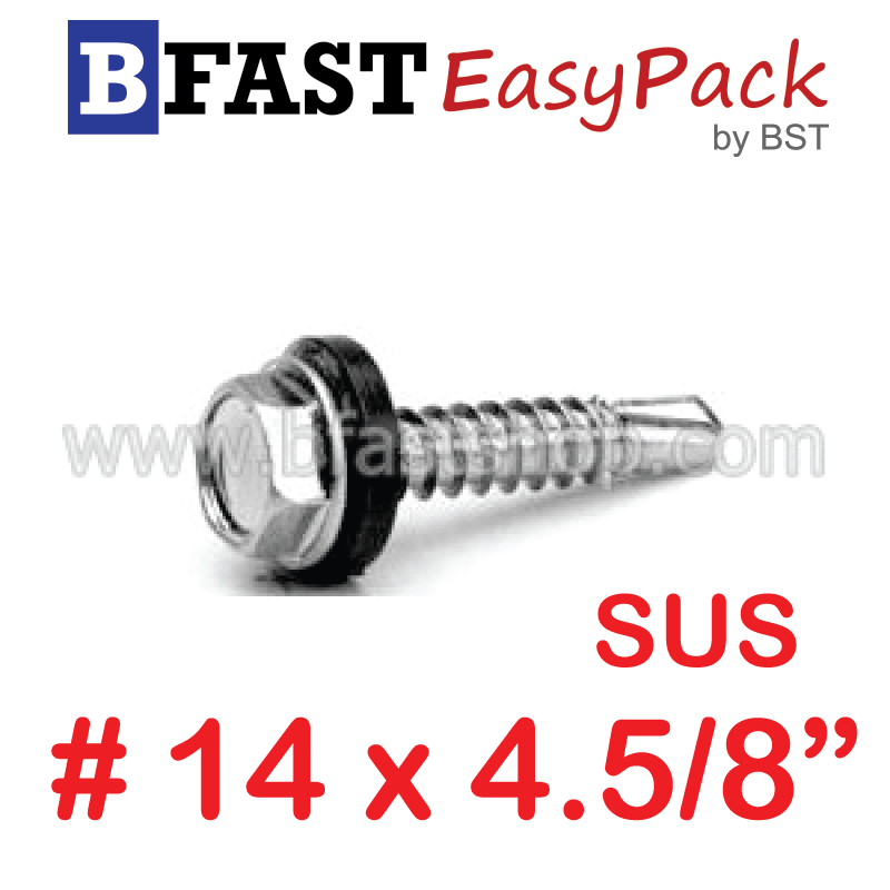 สกรูหัวเหลี่ยมปลายสว่านสแตนเลส SUS #14 x 4.1/2" (1 ตัว/ถุง)