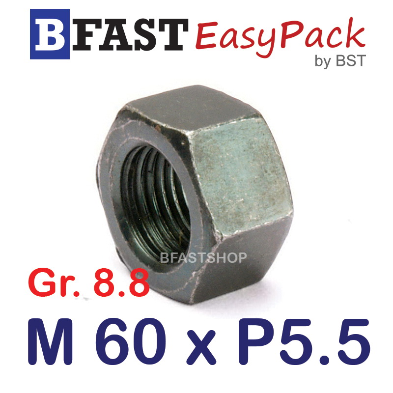 หัวน็อตมิลดำ M60 x P5.5 *เหล็กแข็ง เกรด 8.8* (1 ตัว)