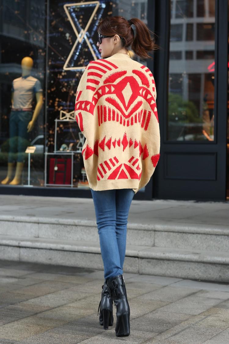 fashion เสื้อคลุม ไหมพรม สีกากี แดง ใส่กันหนาวได้ อุ่นๆ น่ารัก