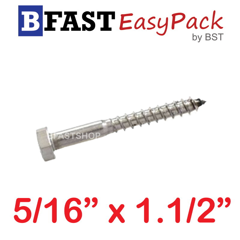 สกรูเกลียวปล่อยขันไม้สแตนเลส 5/16" x 1.1/2" ( 3 ตัว/ถุง)