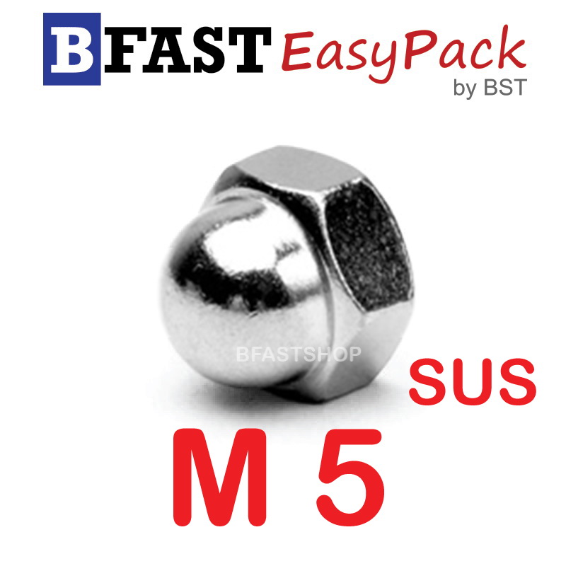 หัวน็อตหมวกสแตนเลส SUS M5 x P0.8 (6 ตัว/ถุง)