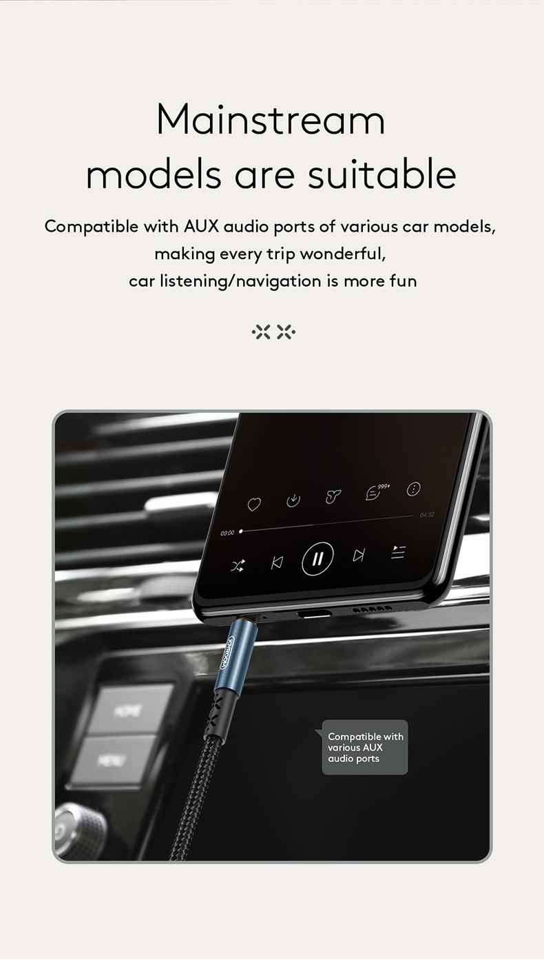 Joyroom A1. AUX car stereo audio cable - สายเชื่อมต่อสัญญาณเสียง 3.5mm สาย 1เมตร 2เมตร