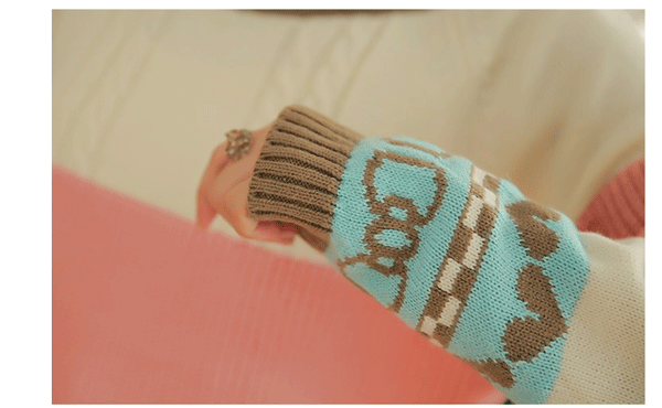 fashion เสื้อกันหนาว สเวตเตอร์ แขนยาว ไหมพรม คอกลม สีเบจ ชมพู ฟ้า น่ารักๆ ใส่เที่ยว ทำงาน