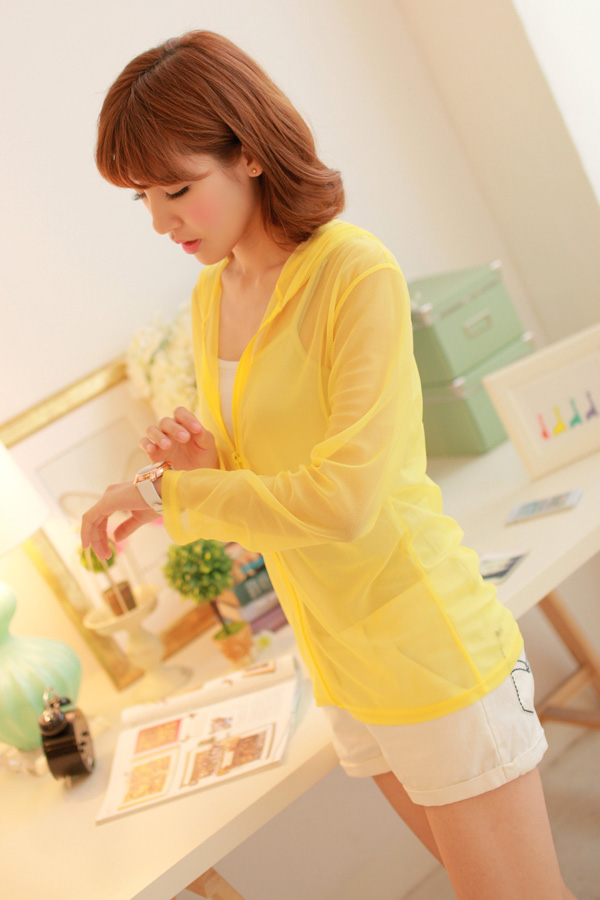 fashion เสื้อคลุม มีฮู้ด สีเหลือง น่ารัก ใส่ทำงาน ใส่เที่ยว ชิวๆ Asia Street Fashion