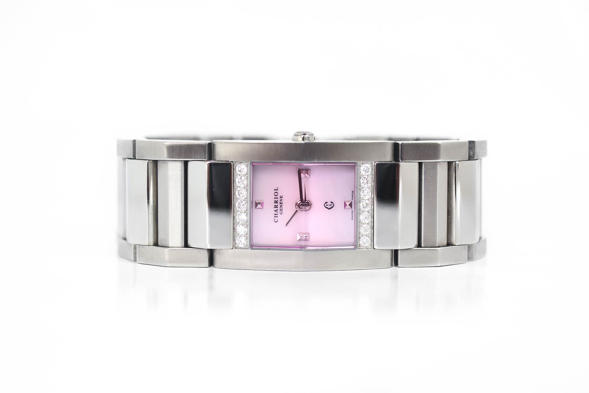 Charriol Megeve Lady Size Quartz หน้ามุกชมพู ขอบเพชร