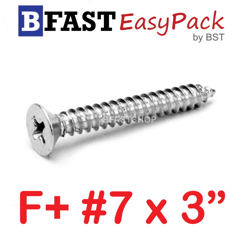 สกรูเกลียวสแตนเลส F+ SUS # 7 X 3" (10 ตัว/ถุง)