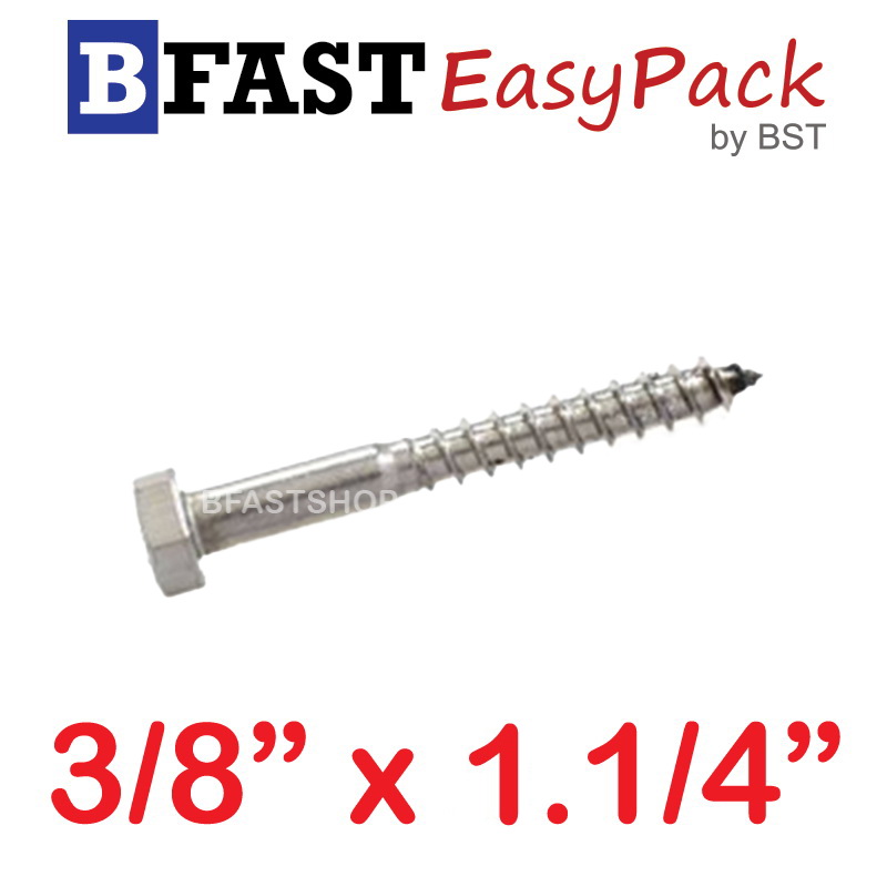 สกรูเกลียวปล่อยขันไม้สแตนเลส 3/8" x 1.1/4" ( 1 ตัว/ถุง)