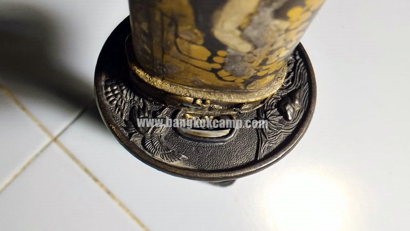 ดาบญี่ปุ่นลายเสือเล่มเล็ก ฮาราคีรี กระไหล่เงิน ใบมีดเป็นเหล็กลาย (ใบมีดดามัสกัส)