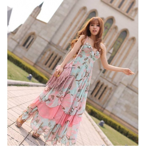 maxi dress ชุดเดรสยาว ใส่เที่ยว โทนชมพู ฟ้า ใส่ไปงานแต่ง ใส่ออกงานได้ น่ารัก สวยมาก