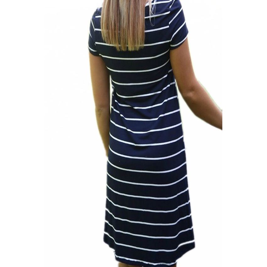 2015 Summer Fashion Lady Dresses For Women Women Casual Short Sleeve StripedPrint Loose Leisure Shift Women is Fashion Dresses