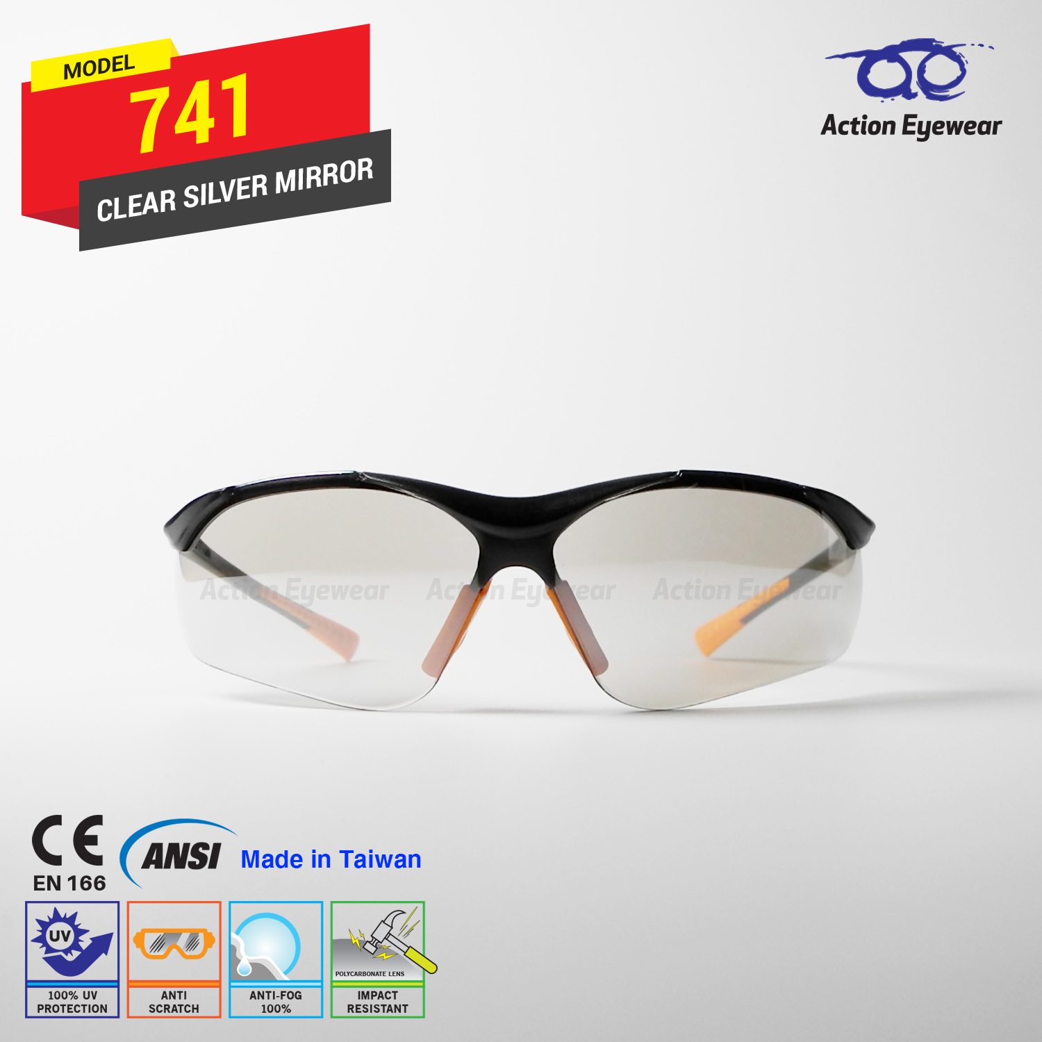 แว่นตานิรภัย รุ่น 741 (กันฝ้า 100%) เลนส์ใสปรอท
