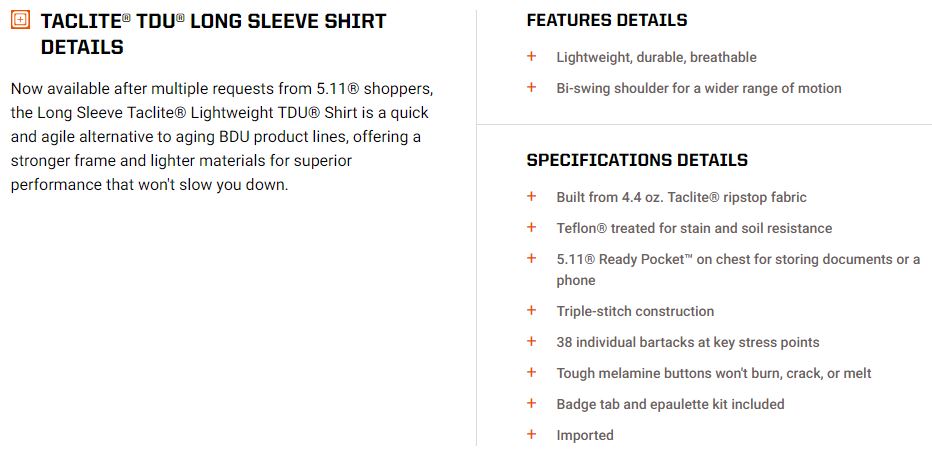 5.11 Tactical Ripstop Tdu Long Sleeve Shirt