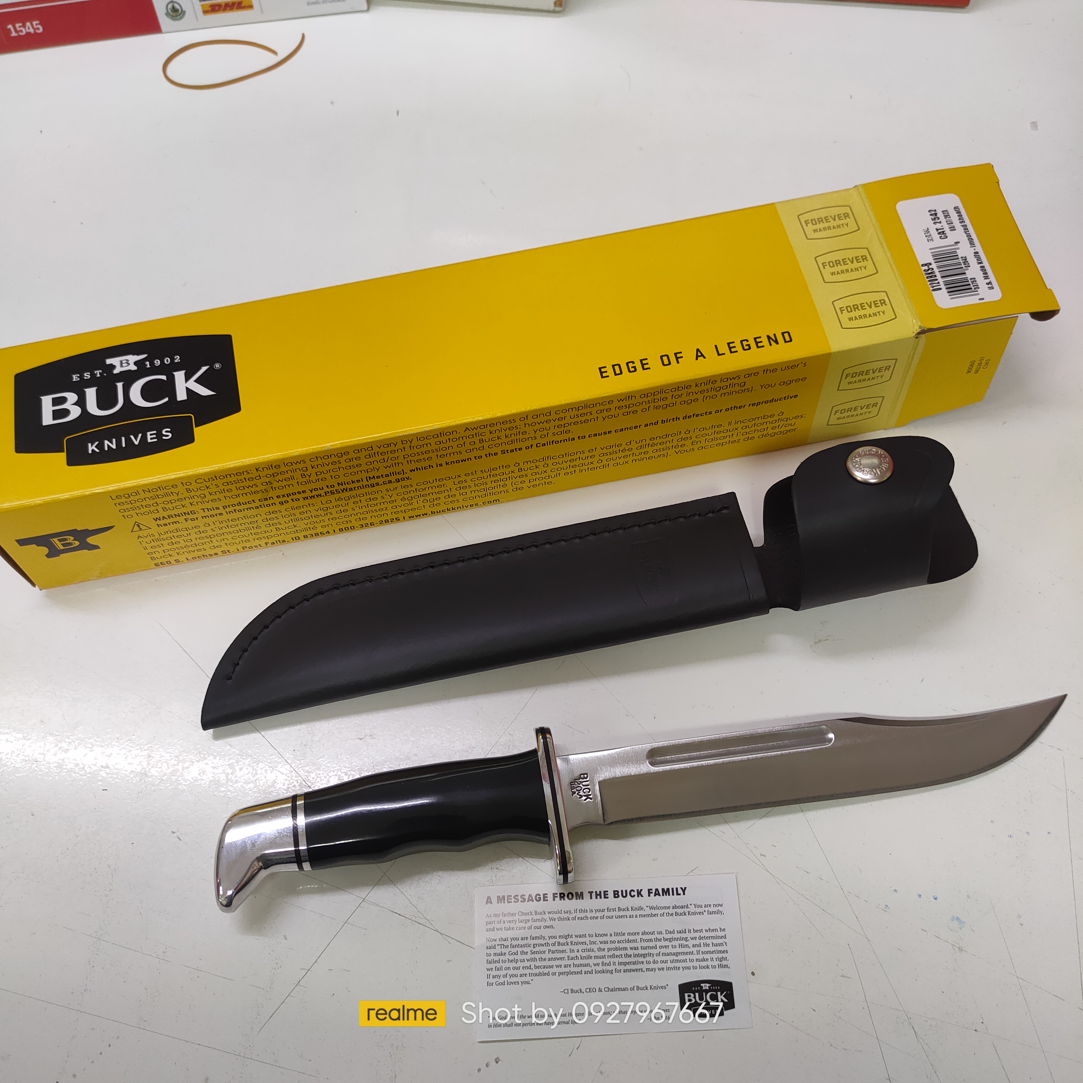 มีดใบตาย Buck 120 General Hunting Knife Fixed 7-3/8" Blade, Black Phenolic Handles - 2542