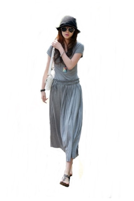 Fashionstory maxi dress พร้อมสายผูกคาดเอว - สีเทาอ่อน