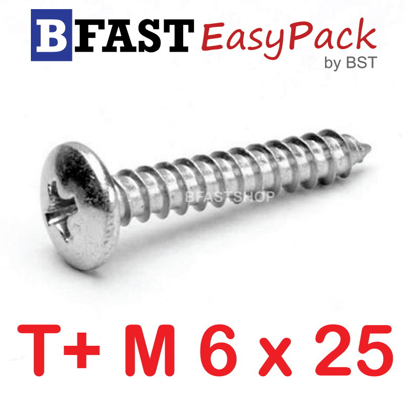 สกรูเกลียวสแตนเลส T+ SUS M6 x 25 ( 8ตัว/ถุง)