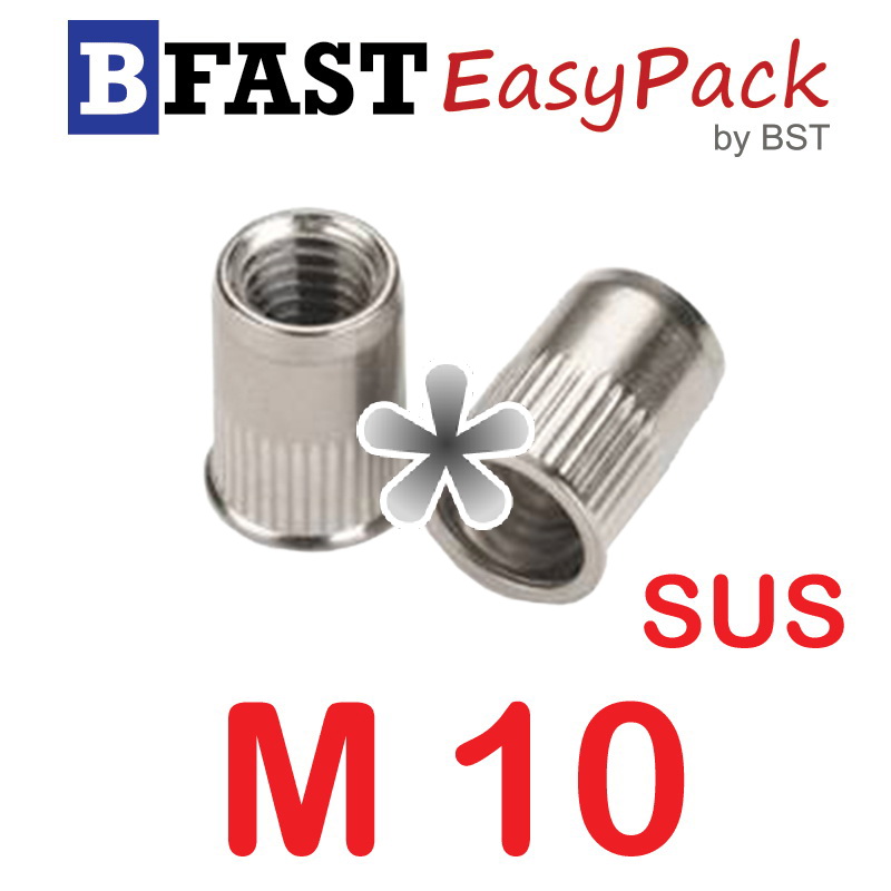 รีเวท-นัท หัวเตเปอร์ คอลาย สแตนเลส SUS M10 ( 1 ตัว/ถุง )