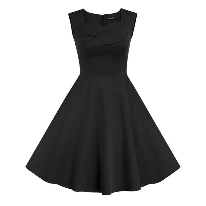Cyber Stylish ACEVOG Retro Sleeveless Square Neck Party Long Dresses For Women(Black)
