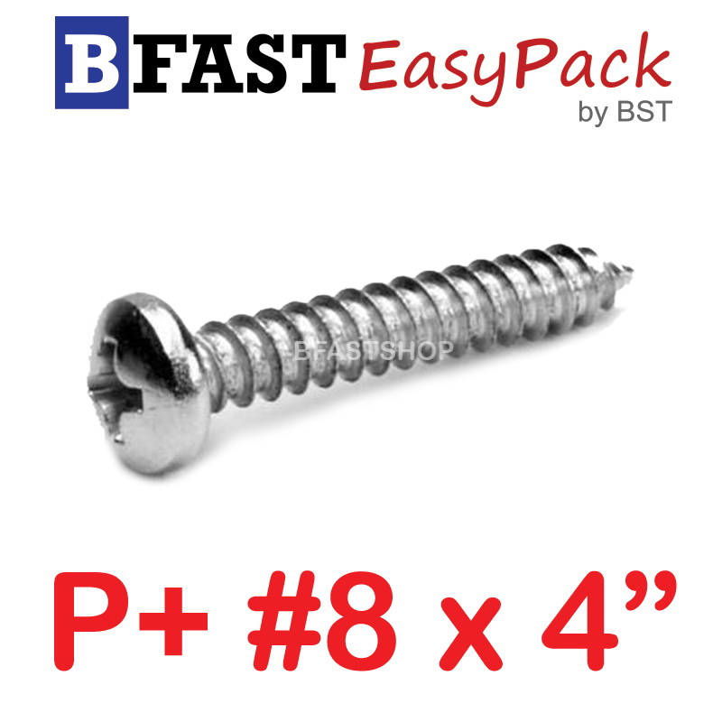 สกรูเกลียวสแตนเลส P+ SUS # 8 x 4" (5 ตัว/ถุง)