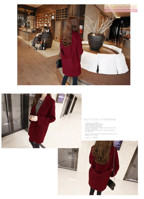 เสื้อโค้ทกันหนาว สไตล์เกาหลี ทรง Classic ผ้าสำลีเนื้อเบา ไม่หนา บุซับในกันลม สีไวน์แดง พร้อมส่ง RED WINE XL