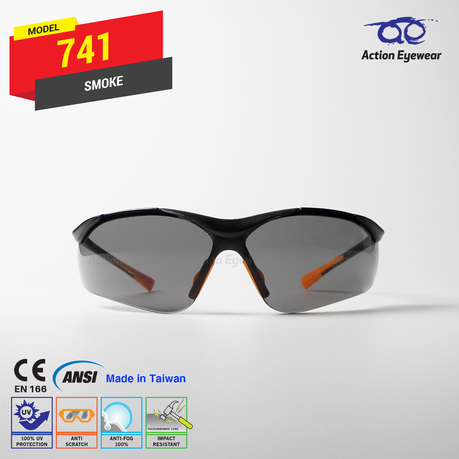 แว่นตานิรภัย รุ่น 741 (กันฝ้า 100%) เลนส์ดำ