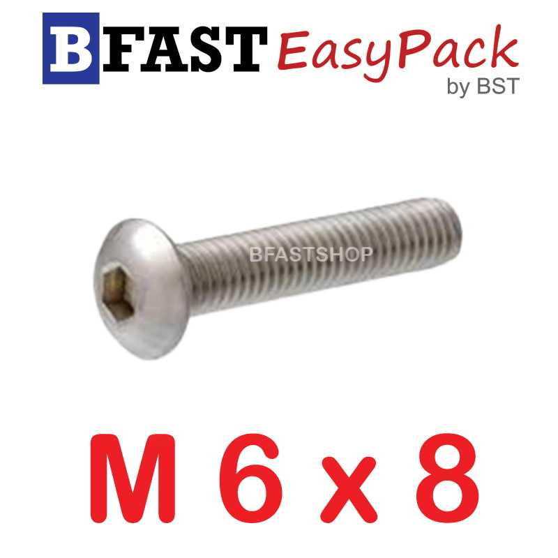 สกรูหัวจมกลมสแตนเลส SUS M6 x 8 ( 6 ตัว/ถุง )