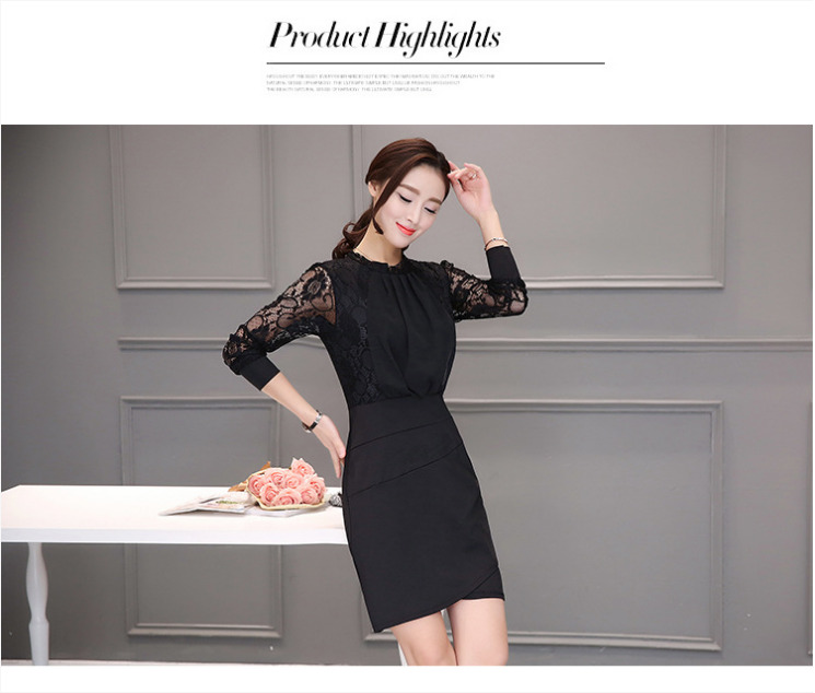 ชุดเดรสทำงานสีดำ เข้ารูป แขนยาว คอเต่า ลุคเรียบๆ สวย ดูดี