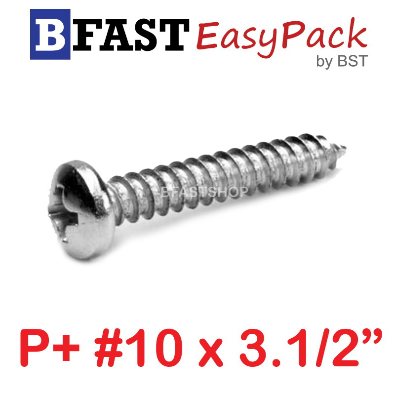 สกรูเกลียวสแตนเลส P+ SUS # 10 x 3.1/2" (6 ตัว/ถุง)