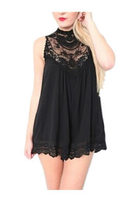 Linemart Women Leopard Print Lace Trim Party Mini Women is Dresses Online (Black)