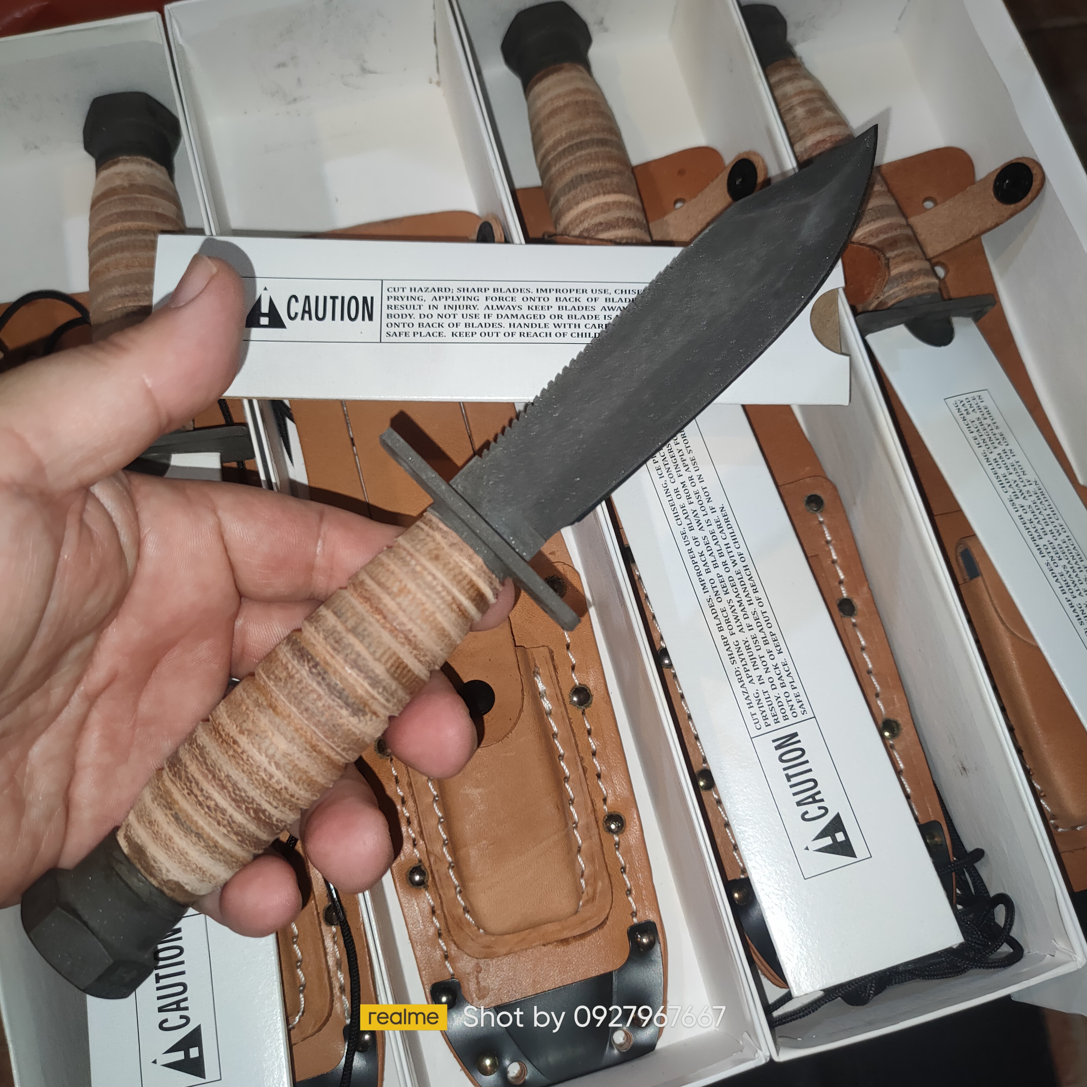 มีดใบตาย Ontario 499 Air Force Survival Knife 5" Sawback Blade with False Top Edge and Blood Grooves, Natural Leather Handle and Sheath - 6150