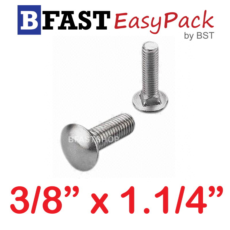สกรูหัวกลมคอเหลี่ยมสแตนเลส 3/8" x 1.1/4" ( 1ตัว/ถุง)