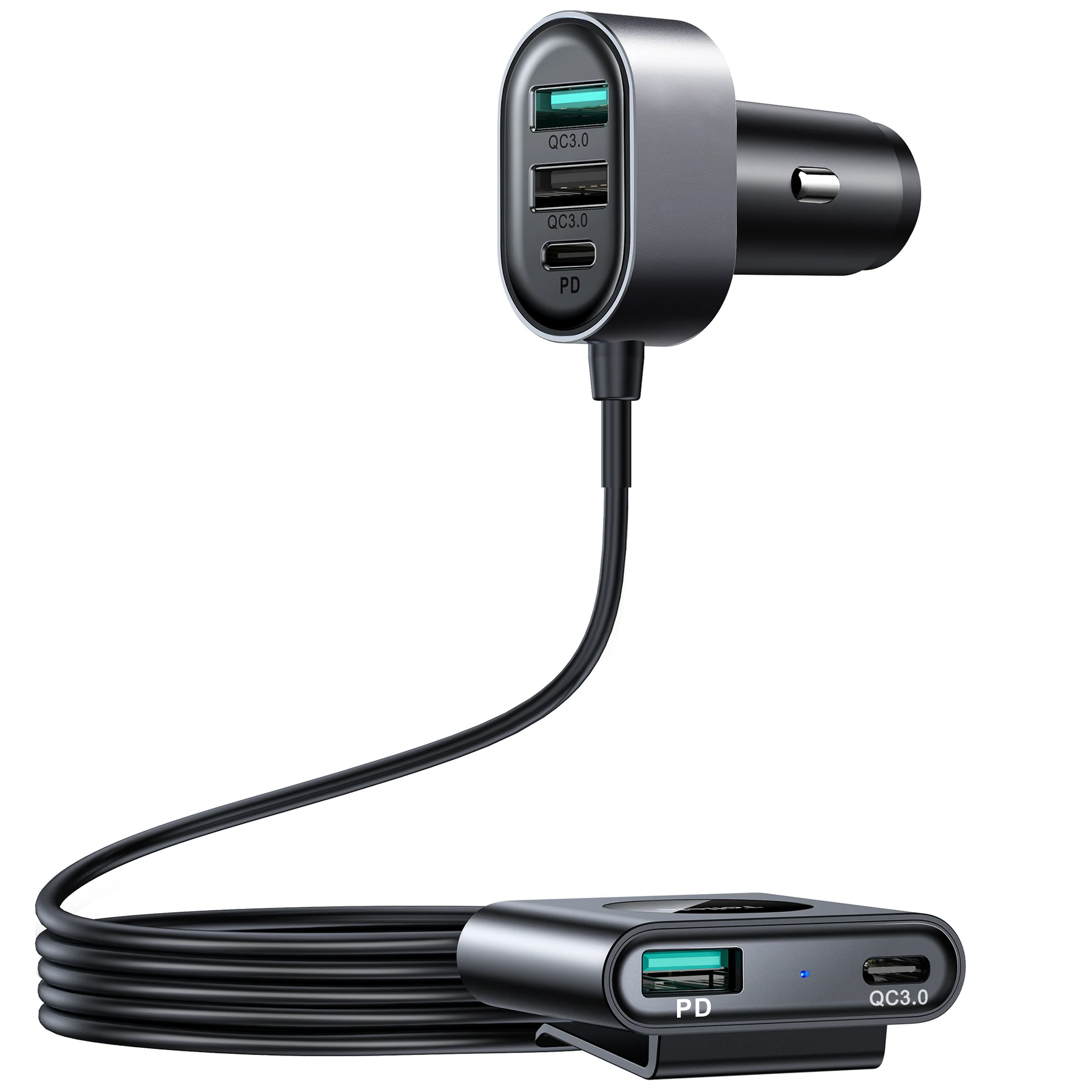 Joyroom JR-CL05 QC3.0+PD Fast Car Charger - 5พอร์ต (3+2) ที่ชาร์จในรถแบบ 2 จุด สามารถติดเบาะหลังได้