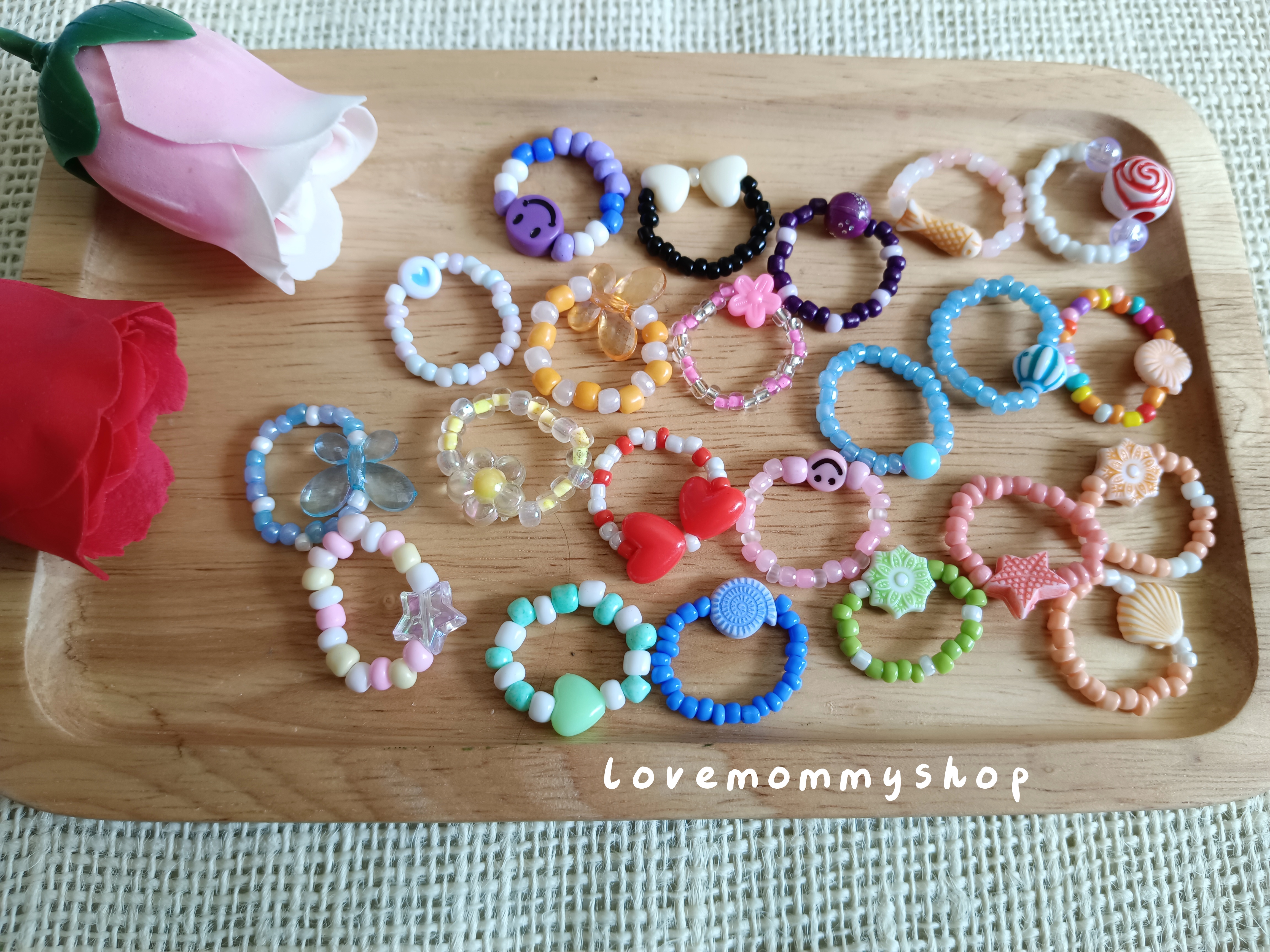 เซตแหวนลูกปัดลายน่ารักๆ (10-30วง) ของจีบลูกค้า