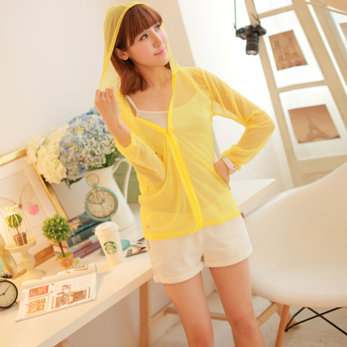 fashion เสื้อคลุม มีฮู้ด สีเหลือง น่ารัก ใส่ทำงาน ใส่เที่ยว ชิวๆ Asia Street Fashion